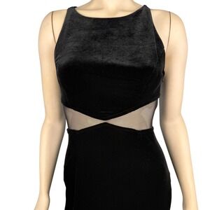 Y2K Betsy & Adam Size 7/8 Black Velvet Mesh Cutout Maxi Dress Goth Grunge Formal